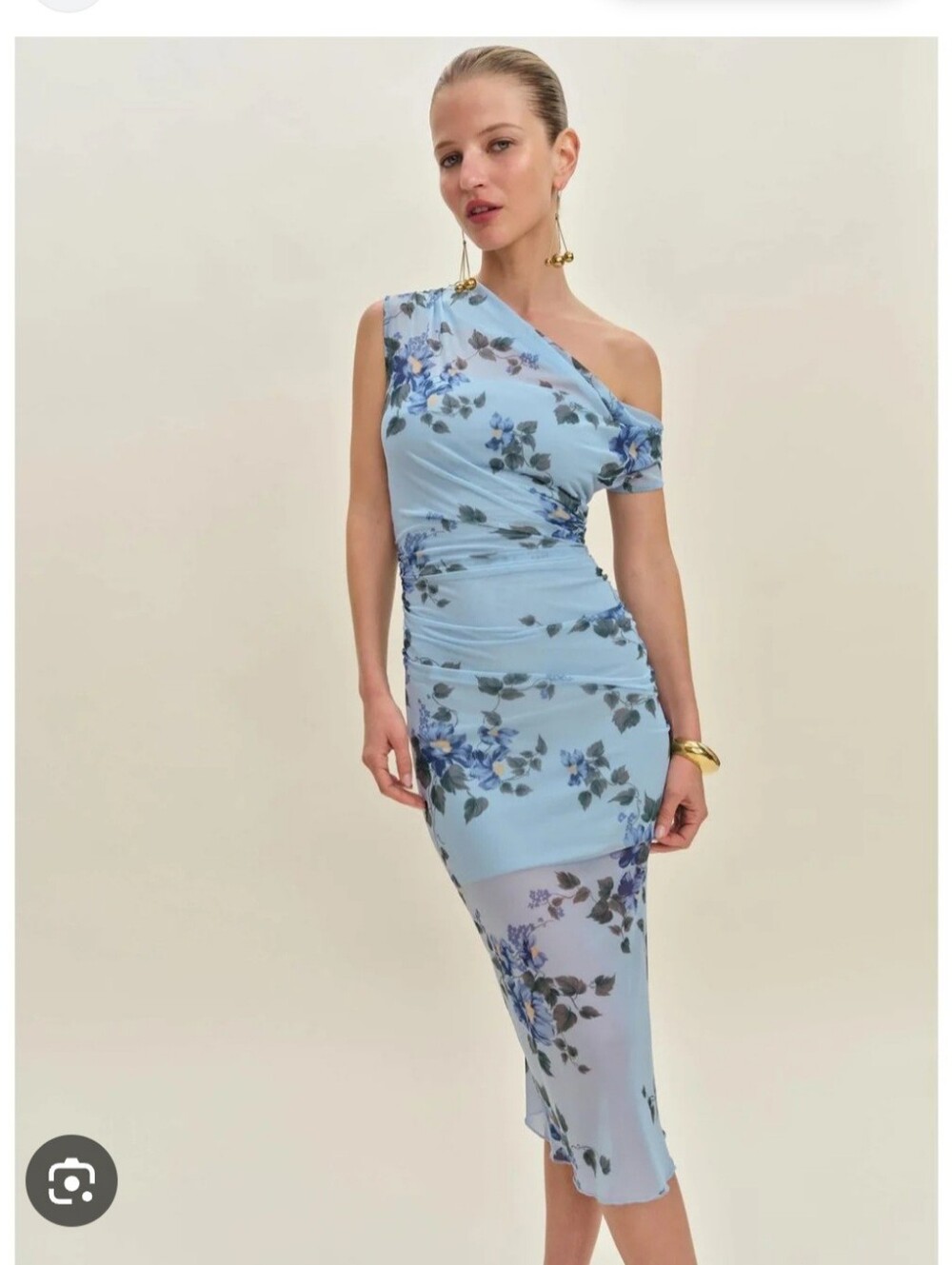 Reformation Light Blue Floral Cowl Midi Dress - Picture 3 of 6